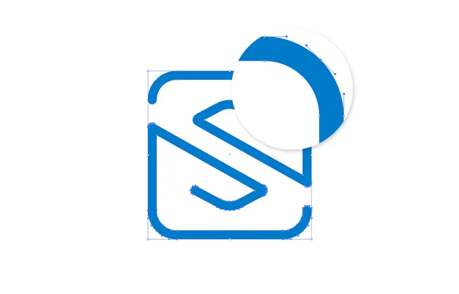 The blue Smartpress logo with a closeup of one corner and editing marks all around it.