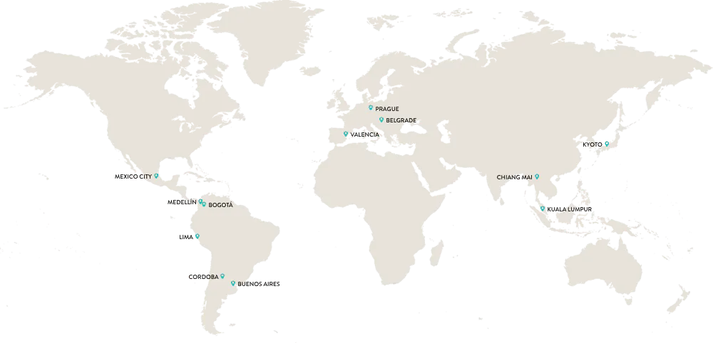 A map of Remote Year Meraki travel locations.