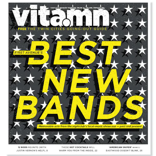 A magazine printed with Vita.mn in white at the top and Best New Bands in yellow against a dark blue background.
