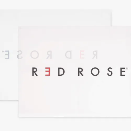 Clear - Acrylic A clear acrylic sign printed with Red Rose in black and red letters.