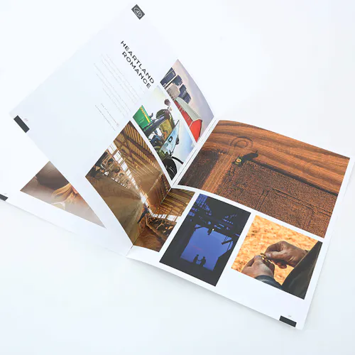 ©Adam Ryan Morris A photography portfolio laying open to various farming images and printed with Heartland Romance.