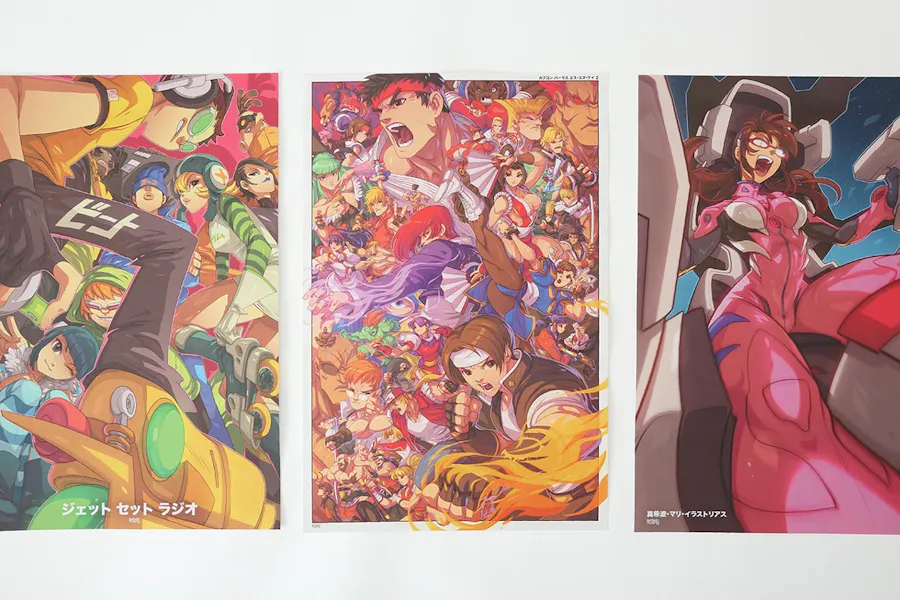 Three custom anime prints lined up in a row.
