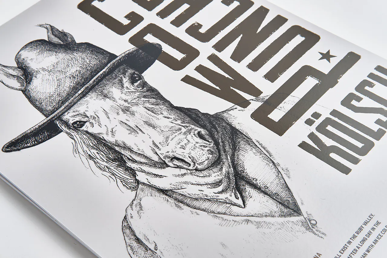 A brewery marketing poster with a custom design of a horse wearing a cowboy hat and handkerchief.