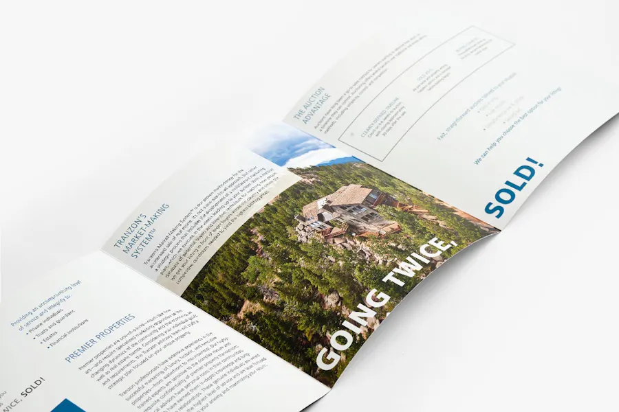 A real estate brochure unfolded to realtor and property information on three panels.