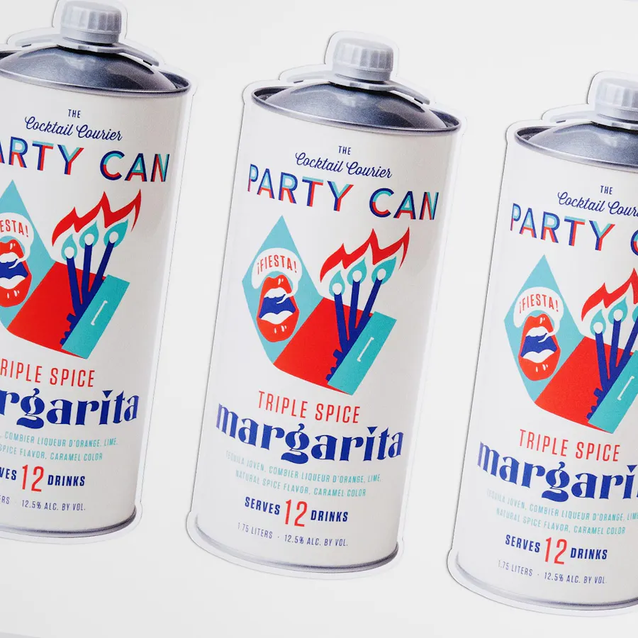 Three die-cut car magnets in the shape of a canned cocktail.