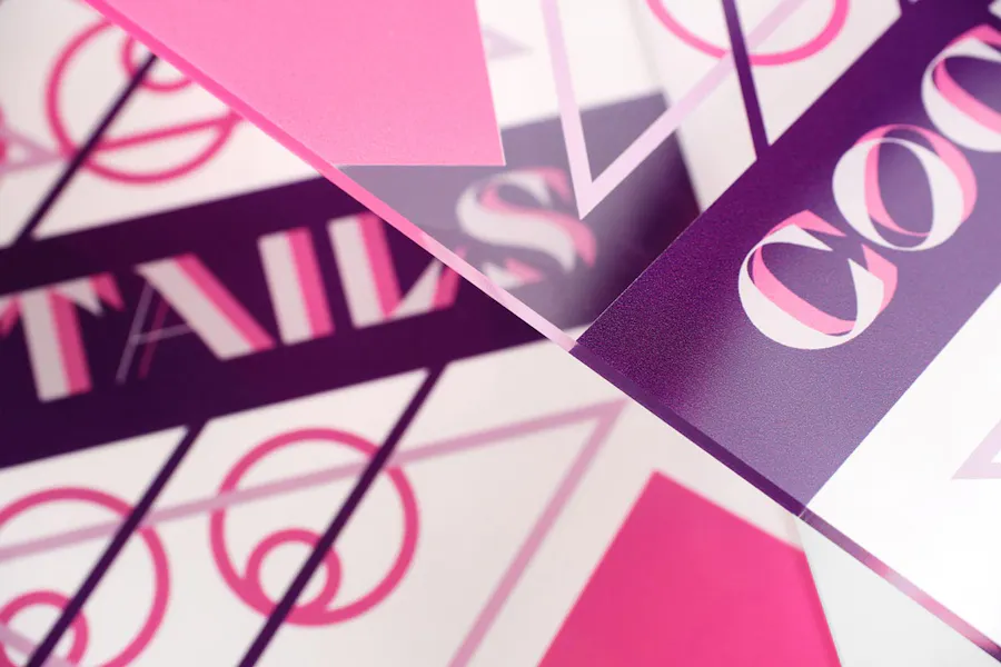 A collage of custom signs overlapping each other with a pink and purple design.
