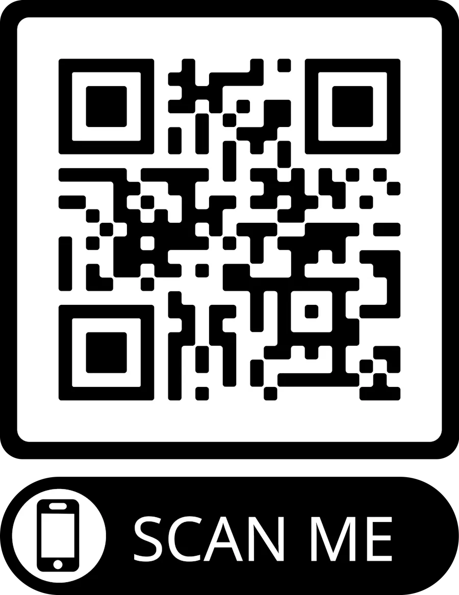 A black and white QR code above an icon of a phone and Scan Me.