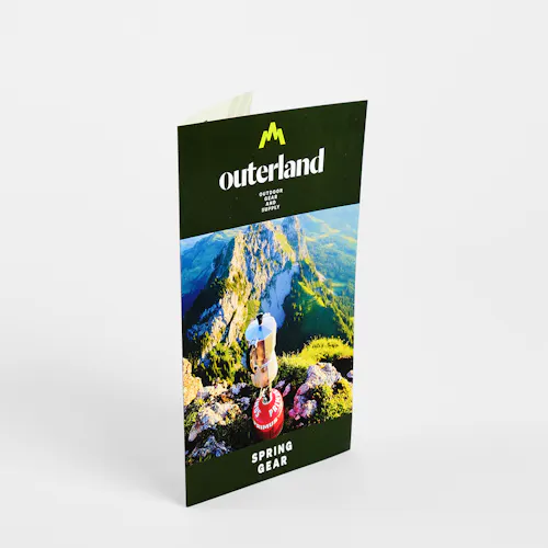 A single fold brochure standing and printed with Outerland Spring Gear.