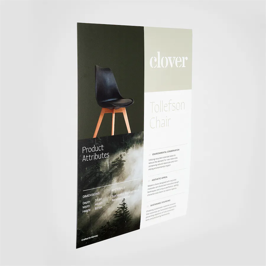 A custom sign printed on recycled PETG eco-friendly material and with an image of a chair.