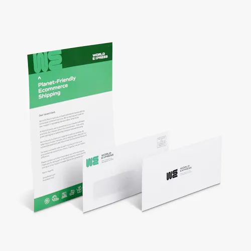 Window Letter Mailer with Reply Envelope A letter mailer, window envelope and reply envelope printed with a World Express letterhead design.