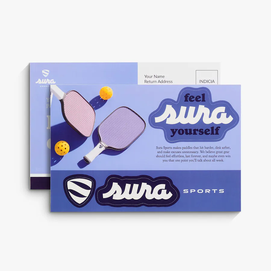Two sticker postcards with custom stickers printed in pickleball shapes.