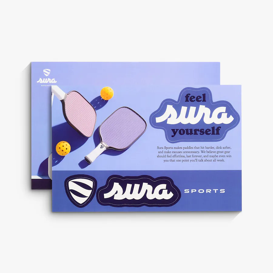 Two sticker postcards with custom stickers printed in pickleball shapes.