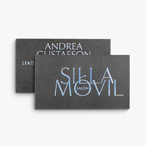 Holographic Raised Foil Business Card Two custom business cards printed with a black background and holographic raised foil.