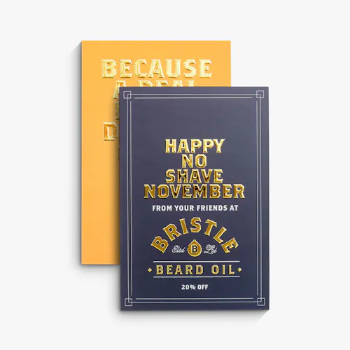 Gold Gloss Raised Foil Postcard Two custom postcards printed with a black, yellow and gold raised foil design.